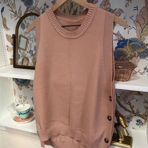 Sleeveless Tan Knit Sweater with Button Detail